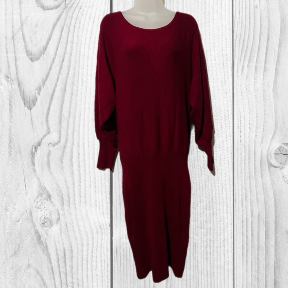 Shape FX Deep Red Long Sleeve Dress Elegant size Medium New
